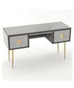 Leelawati Arts : Home Decorative 2 Drawer Wood  Bone Inlay Console Table / Black & Grey Geometric Pattern Console Table - Image 2