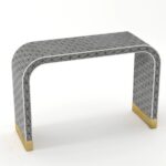 Leelawati Arts : Home Decor Black Wood Bone Inlay Waterfall Console Table /  Black Hatch Pattern Console Table