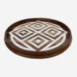 Brown Bone Inlay Round Serving Tray