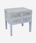 Handmade Mother Of Pearl White Bedside Table