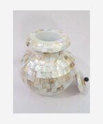 Handmade  White Mother Of Pearl Round Vases Storage Pot - Image 3