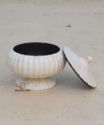 Leelawati Arts : White Color Carving Design Round Shape Storage Box - Image 2