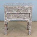 Leelawati Arts : Handmade Mother Of Pearl Grey Bedside Table