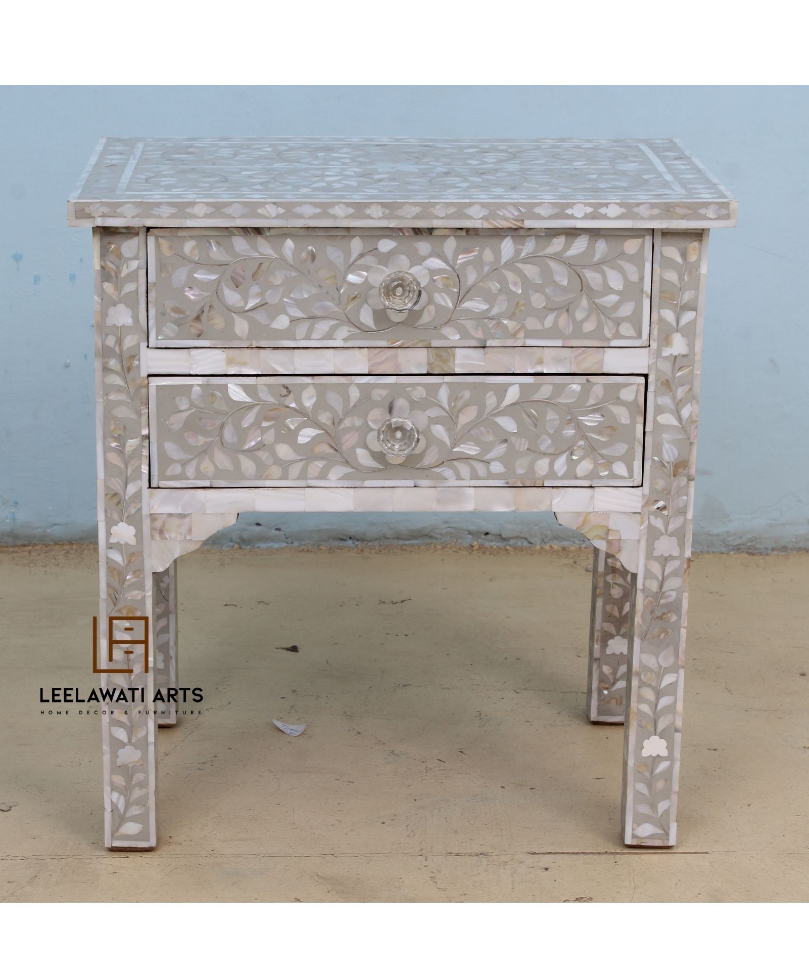 Untitled-design-2021-12-13T141758.152.jpg Leelawati Arts : Handmade Mother Of Pearl Grey Bedside Table - Image 1