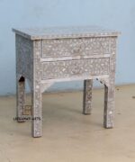 Leelawati Arts : Handmade Mother Of Pearl Grey Bedside Table - Image 2