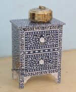 Leelawati Arts : Living Room Blue 2 Drawers Bedside Table - Image 3