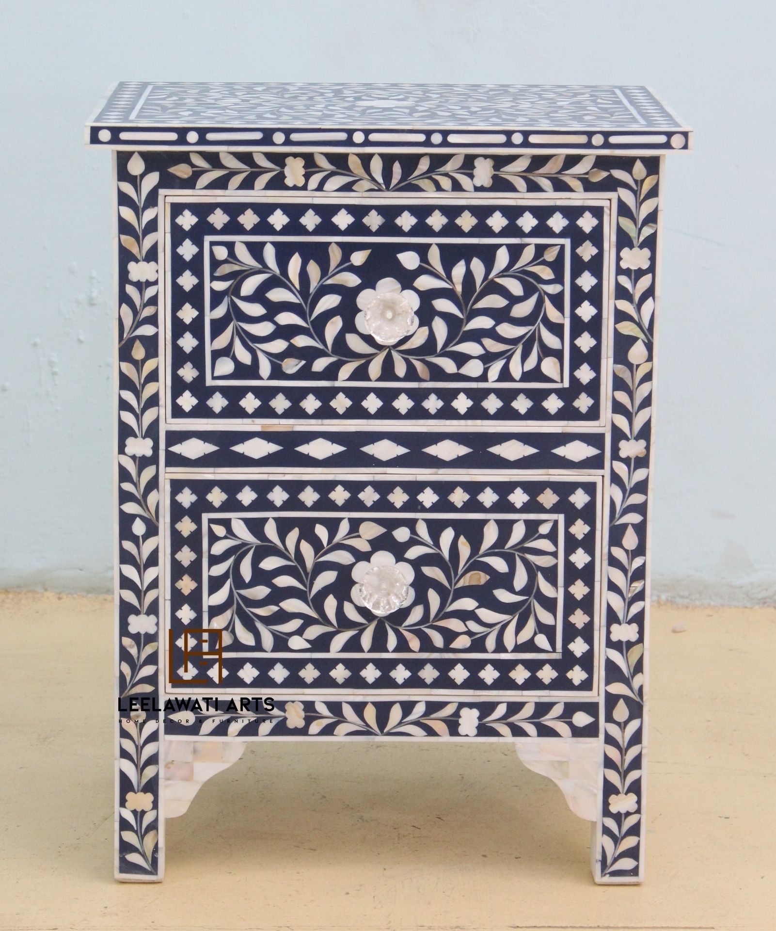 Untitled-design-2021-12-13T160213.161.jpg Leelawati Arts : Living Room Blue 2 Drawers Bedside Table - Image 1