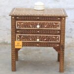 Leelawati Arts : Wooden Bone Inlay 2 Drawer Bedside Table