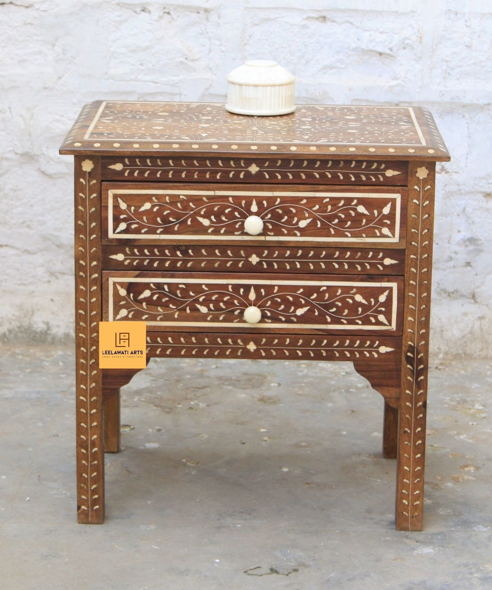 Untitled-design-2021-12-14T180035.944.jpg Leelawati Arts : Wooden Bone Inlay 2 Drawer Bedside Table - Image 1