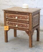 Leelawati Arts : Wooden Bone Inlay 2 Drawer Bedside Table - Image 2