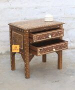 Leelawati Arts : Wooden Bone Inlay 2 Drawer Bedside Table - Image 3