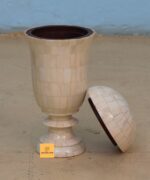 Leelawati Arts : Wooden Bone Inlay Round Shape White Color Vase Design Storage Box - Image 2