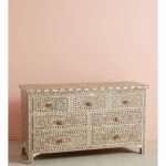 Leelawati Arts : Bone Inlay Floral Design Chest of 7 Drawers Brown Sideboard