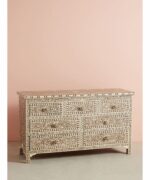 Leelawati Arts : Bone Inlay Floral Design Chest of 7 Drawers Brown Sideboard