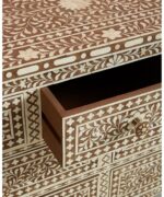 Leelawati Arts : Bone Inlay Floral Design Chest of 7 Drawers Brown Sideboard - Image 3