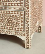 Leelawati Arts : Bone Inlay Floral Design Chest of 7 Drawers Brown Sideboard - Image 4