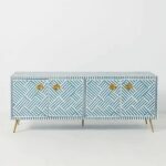Leelawati Arts : Bone Inlay Optical Design Media Cabinet in Blue, Bone Inlay Optical Design