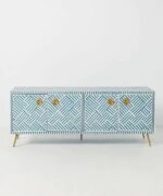 Leelawati Arts : Bone Inlay Optical Design Media Cabinet in Blue, Bone Inlay Optical Design