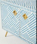 Leelawati Arts : Bone Inlay Optical Design Media Cabinet in Blue, Bone Inlay Optical Design - Image 2