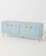 Leelawati Arts : Bone Inlay Optical Design Media Cabinet in Blue, Bone Inlay Optical Design - Image 3