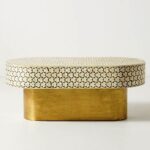 Leelawati Arts : Bone Inlay Grey Color Oval Shape Coffee Table Grey