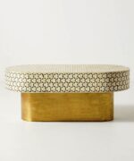 Leelawati Arts : Bone Inlay Grey Color Oval Shape Coffee Table Grey