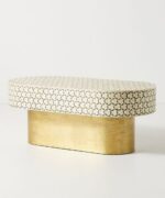 Leelawati Arts : Bone Inlay Grey Color Oval Shape Coffee Table Grey - Image 2