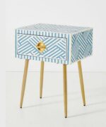 Leelawati Arts : Bone Inlay Round Night Stand/ Bedside Table 1 Drawer - Image 2