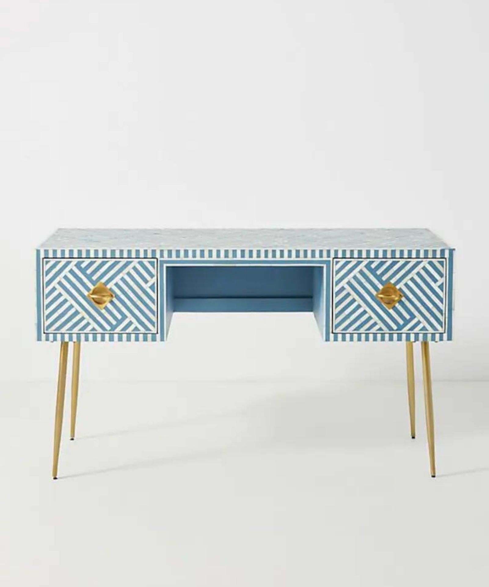 Untitled-design-2021-12-29T152046.608.jpg Leelawati Arts : Bone Inlay Console Table Sky Blue, Bone Inlay Desk - Image 1