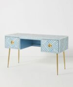 Leelawati Arts : Bone Inlay Console Table Sky Blue, Bone Inlay Desk - Image 2