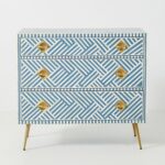 Leelawati Arts : Bone Inlay Optical Design Chest Of 3 Drawers