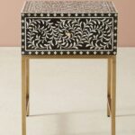Leelawati Arts : Bone Inlay Round Night Stand/ Bedside Table 1 Drawer