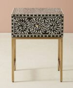 Leelawati Arts : Bone Inlay Round Night Stand/ Bedside Table 1 Drawer