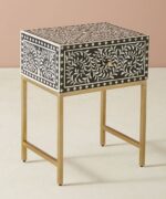 Leelawati Arts : Bone Inlay Round Night Stand/ Bedside Table 1 Drawer - Image 2