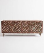 Leelawati Arts : Bone Inlay Optical Design Media Cabinet in Brown, Bone Inlay Optical Design