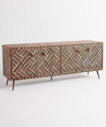 Leelawati Arts : Bone Inlay Optical Design Media Cabinet in Brown, Bone Inlay Optical Design - Image 2