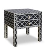 Leelawati Arts : Bone Inlay Moroccan Design Bone Inlay 2 Drawer Bedside Table - Image 2