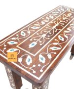 Leelawati Arts : Wooden Mother Of Pearl Inlay Floral Design Coffee Table Brown Color - Image 2