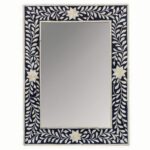 Leelawati Arts : Wall Decor Bone Inlay Floral Design Black Color Mirror Frame