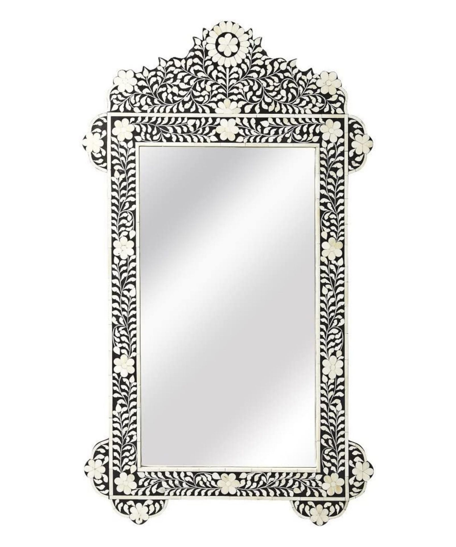 Untitled-design-2022-01-14T162718.320.jpg Leelawati Arts : Wall Decor Bone Inlay Black Flower Design Mirror Frame - Image 1