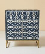Leelawati Arts : Bone Inlay Cabinet in Blue, Bone Inlay Optical Design 1 Drawer And 2 Door