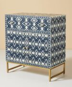 Leelawati Arts : Bone Inlay Cabinet in Blue, Bone Inlay Optical Design 1 Drawer And 2 Door - Image 2