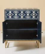 Leelawati Arts : Bone Inlay Cabinet in Blue, Bone Inlay Optical Design 1 Drawer And 2 Door - Image 3