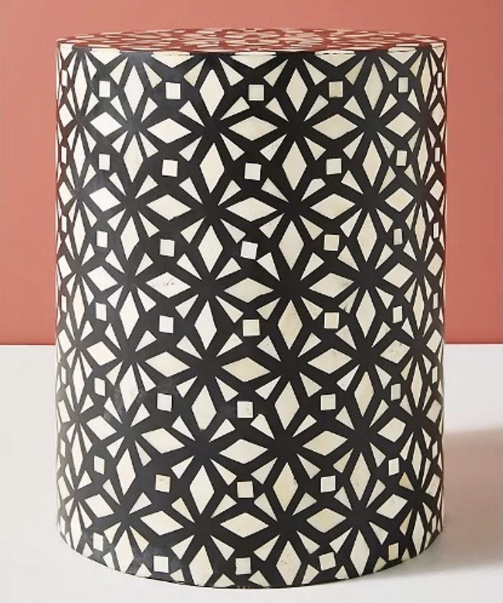 Untitled-design-2022-01-17T124527.620.jpg Leelawati Arts : Wooden Bone Inlay Diamon Design Round End Table , Coffee Table - Image 1