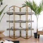Leelawati Arts : Bone Inlay Furniture | Brass Artisan Black and White Shelving Unit | Bone Inlay Bookshelf