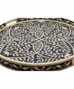 Leelawati Arts : Bone Inlay Black Color Flower Design Serving Tray - Image 2
