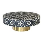 Leelawati Arts : Wooden Bone Inlay Black Round Coffee Table