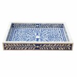 Leelawati Arts : Bone Inlay Blue Color Flower Design Serving Tray