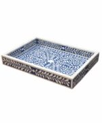 Leelawati Arts : Bone Inlay Blue Color Flower Design Serving Tray - Image 2