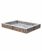 Leelawati Arts : Bone Inlay Blue Color Flower Design Serving Tray - Image 3